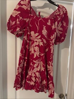 Puff-Sleeve Mini Dress in Deep Pink Floral